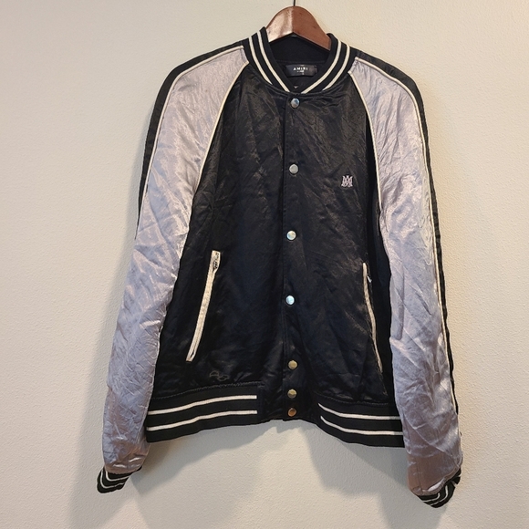 Amiri Black & Gray Satin Bomber Jacket - Picture 3 of 14